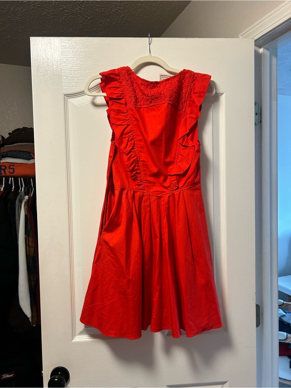 Free People Red Ruffled Sleeve Smocked Mini Dress - Picture 5 of 6